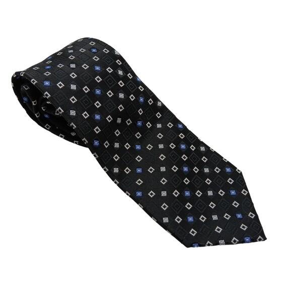 Umo Lorenzo Italy Classic Tie Black Geometric Print 50" long by 3" wide - Picture 1 of 5